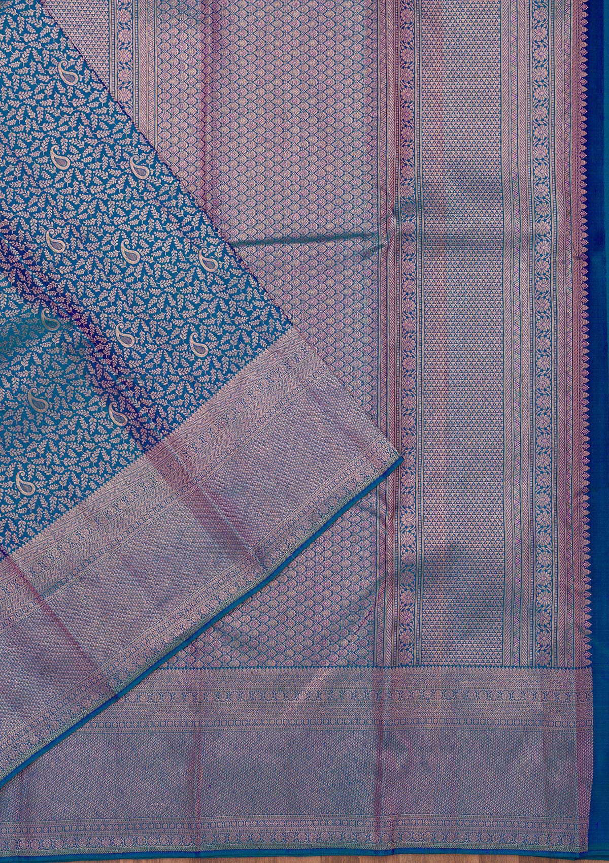 Peacock Blue Zariwork Pure Silk Saree-Koskii