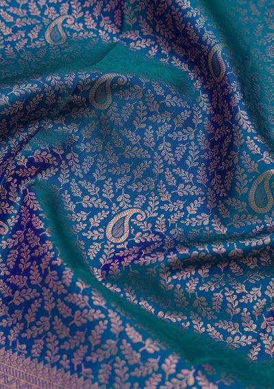 Peacock Blue Zariwork Pure Silk Saree-Koskii