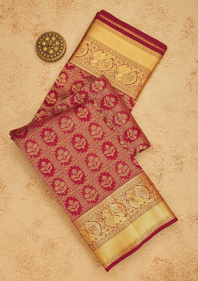 Maroon Zariwork Pure Silk Saree-Koskii