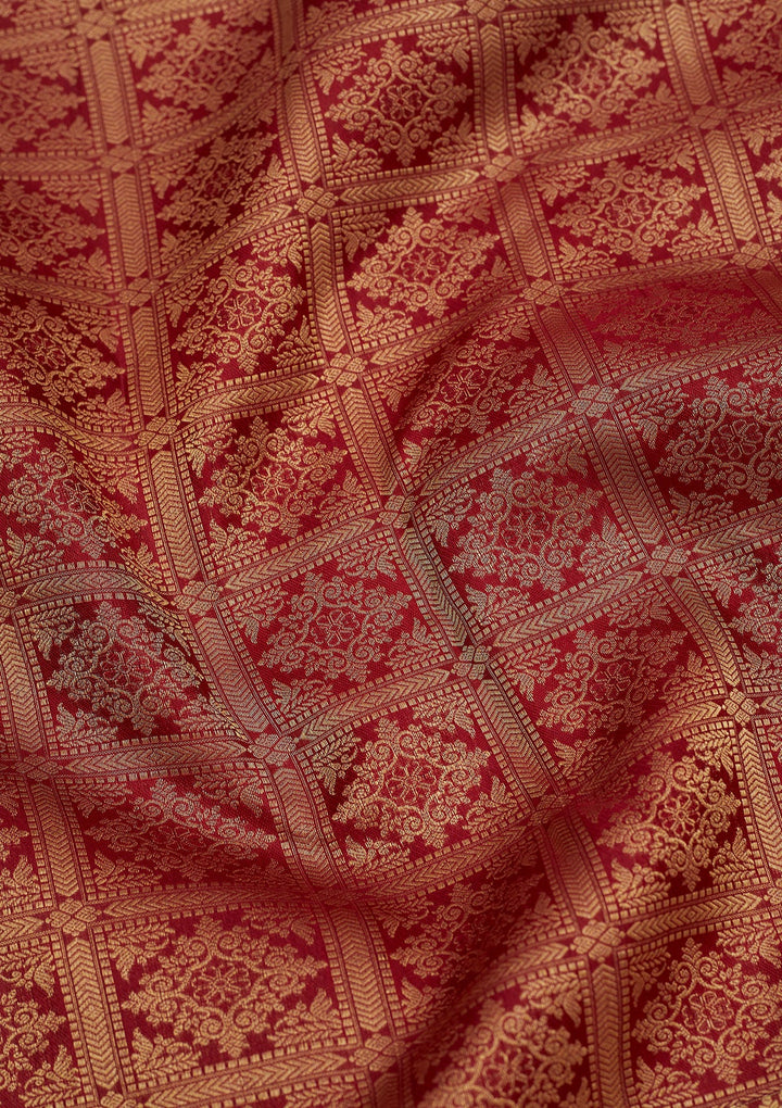 Maroon Zariwork Pure Silk Saree-Koskii