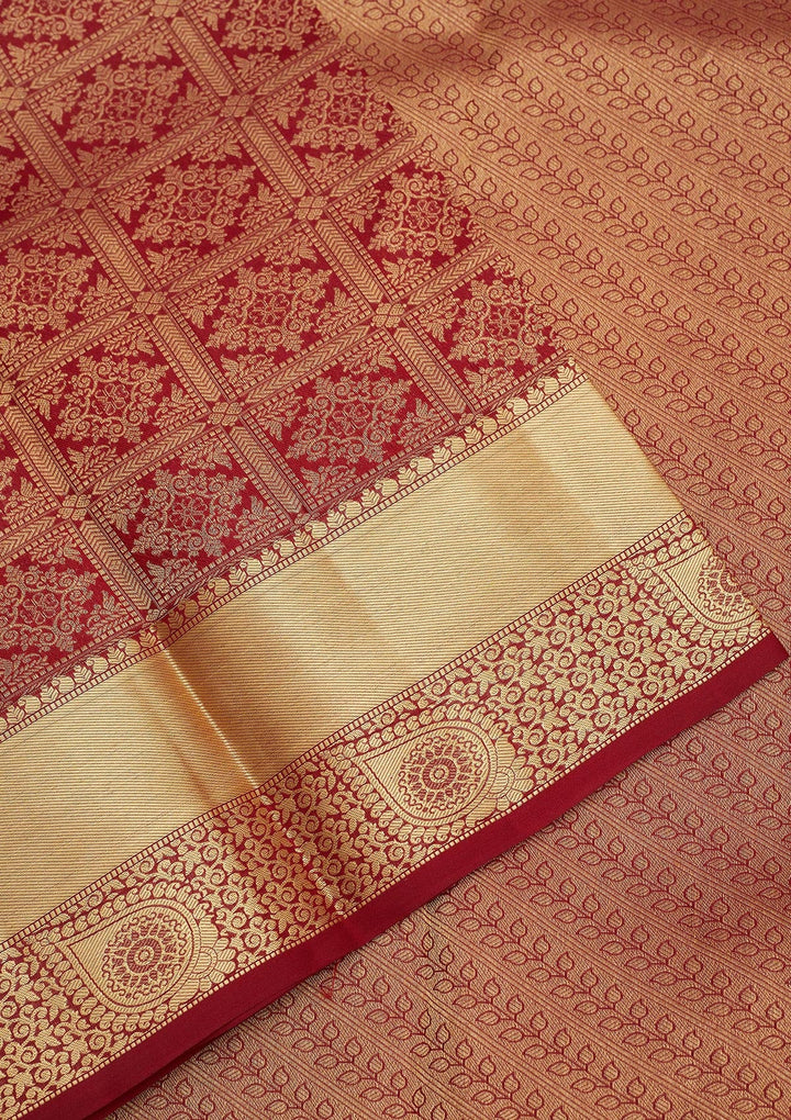 Maroon Zariwork Pure Silk Saree-Koskii