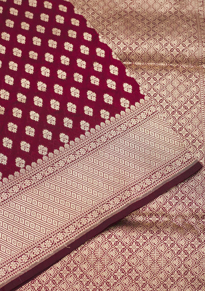 Maroon Zariwork Pure Silk Saree-Koskii