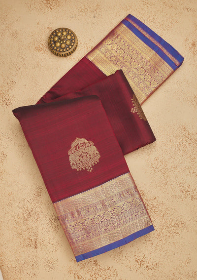 Maroon Zariwork Pure Silk Saree-Koskii