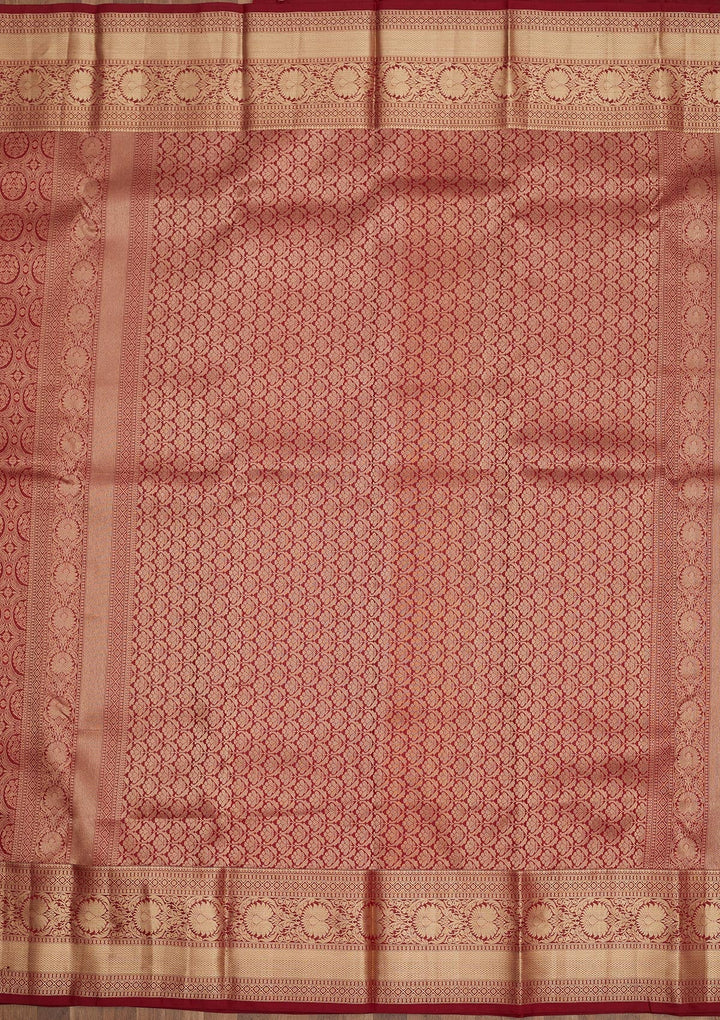 Maroon Zariwork Pure Silk Saree-Koskii