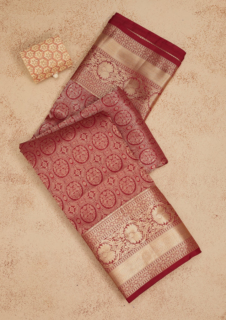 Maroon Zariwork Pure Silk Saree-Koskii