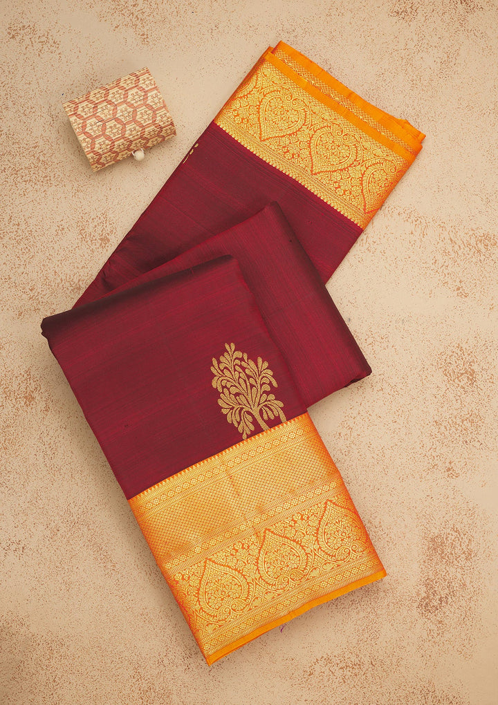 Maroon Zariwork Pure Silk Saree-Koskii