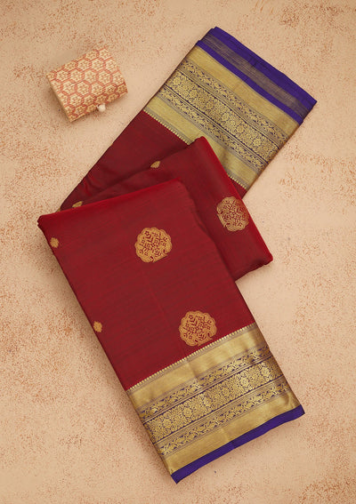 Maroon Zariwork Pure Silk Saree-Koskii