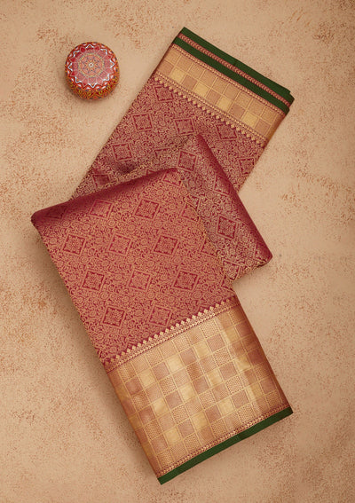 Maroon Zariwork Pure Silk Saree-Koskii