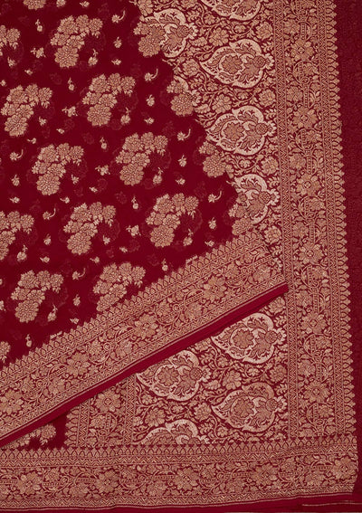 Maroon Zariwork Pure Silk Saree-Koskii