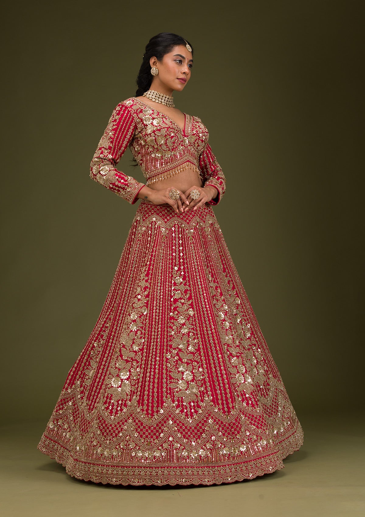 Maroon Zariwork Raw Silk Readymade Lehenga-Koskii