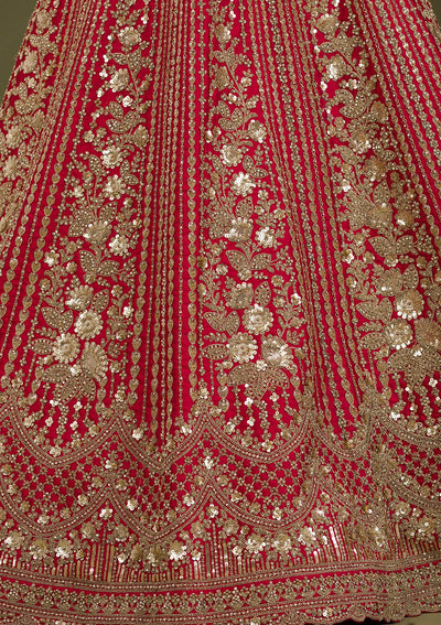 Maroon Zariwork Raw Silk Readymade Lehenga-Koskii