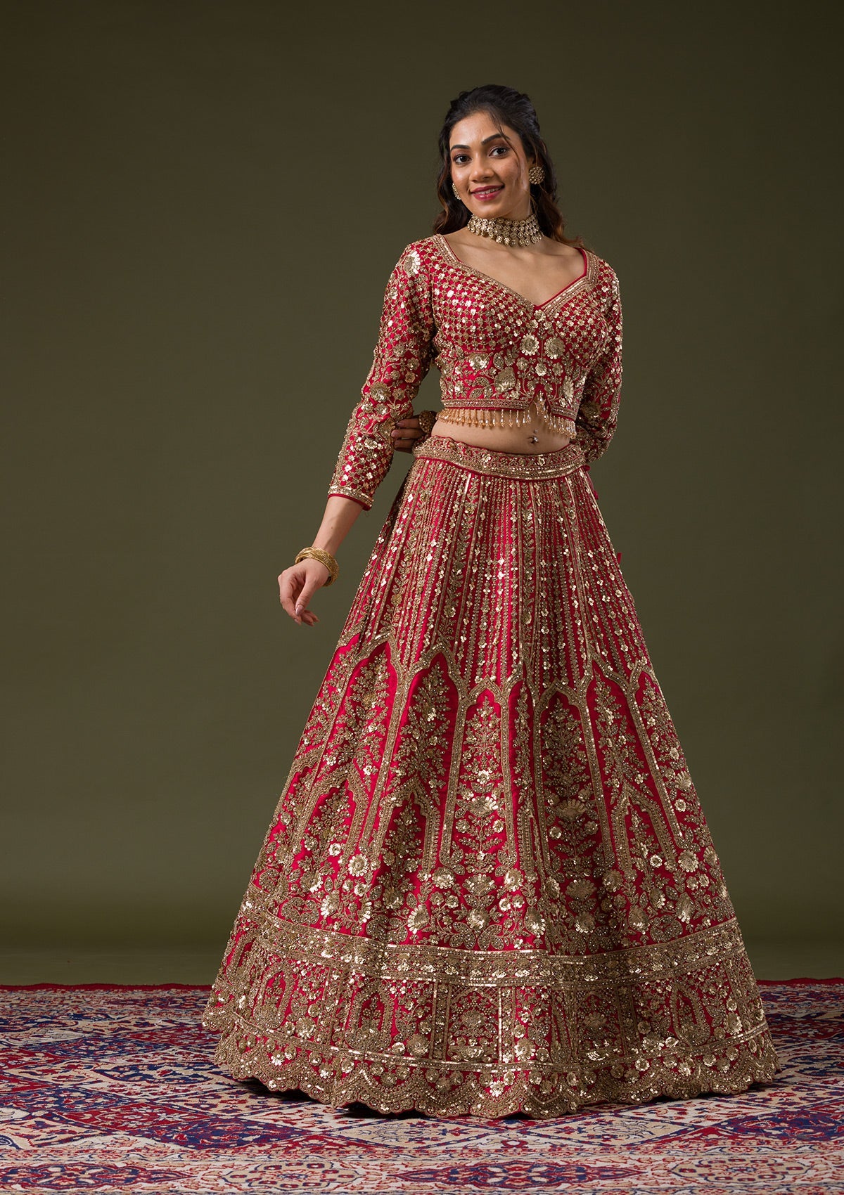 Maroon Zariwork Raw Silk Readymade Lehenga-Koskii