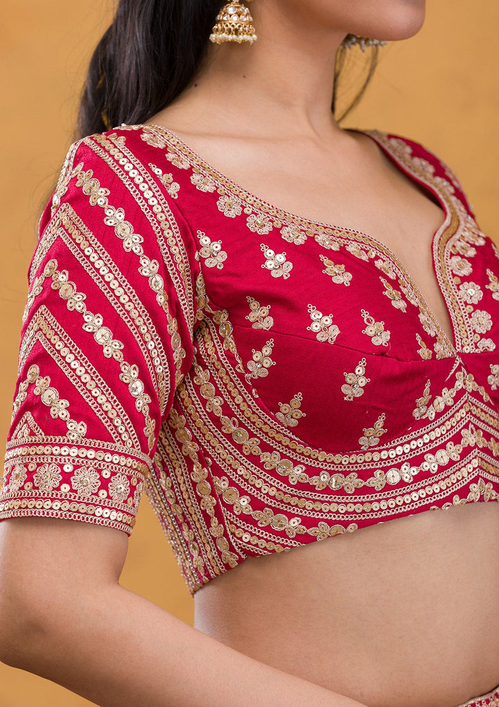 Maroon Zariwork Raw Silk Readymade Lehenga-Koskii