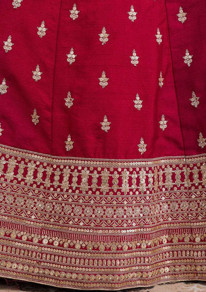 Maroon Zariwork Raw Silk Readymade Lehenga-Koskii