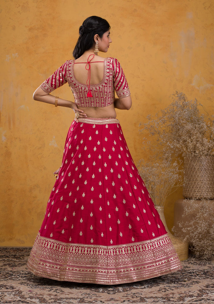 Maroon Zariwork Raw Silk Readymade Lehenga-Koskii