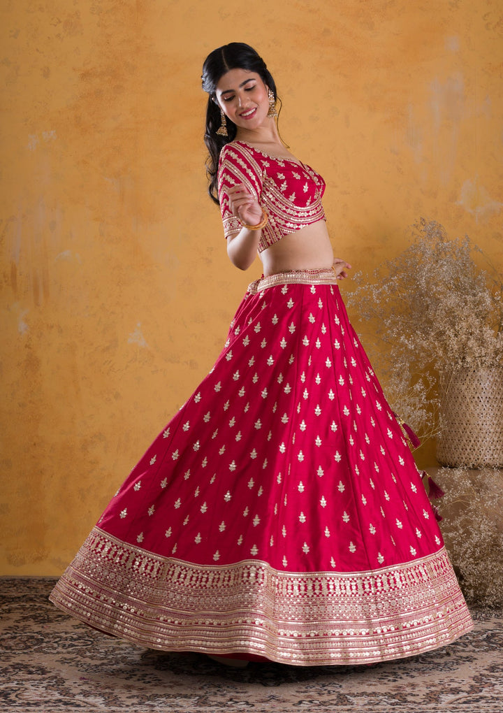 Maroon Zariwork Raw Silk Readymade Lehenga-Koskii