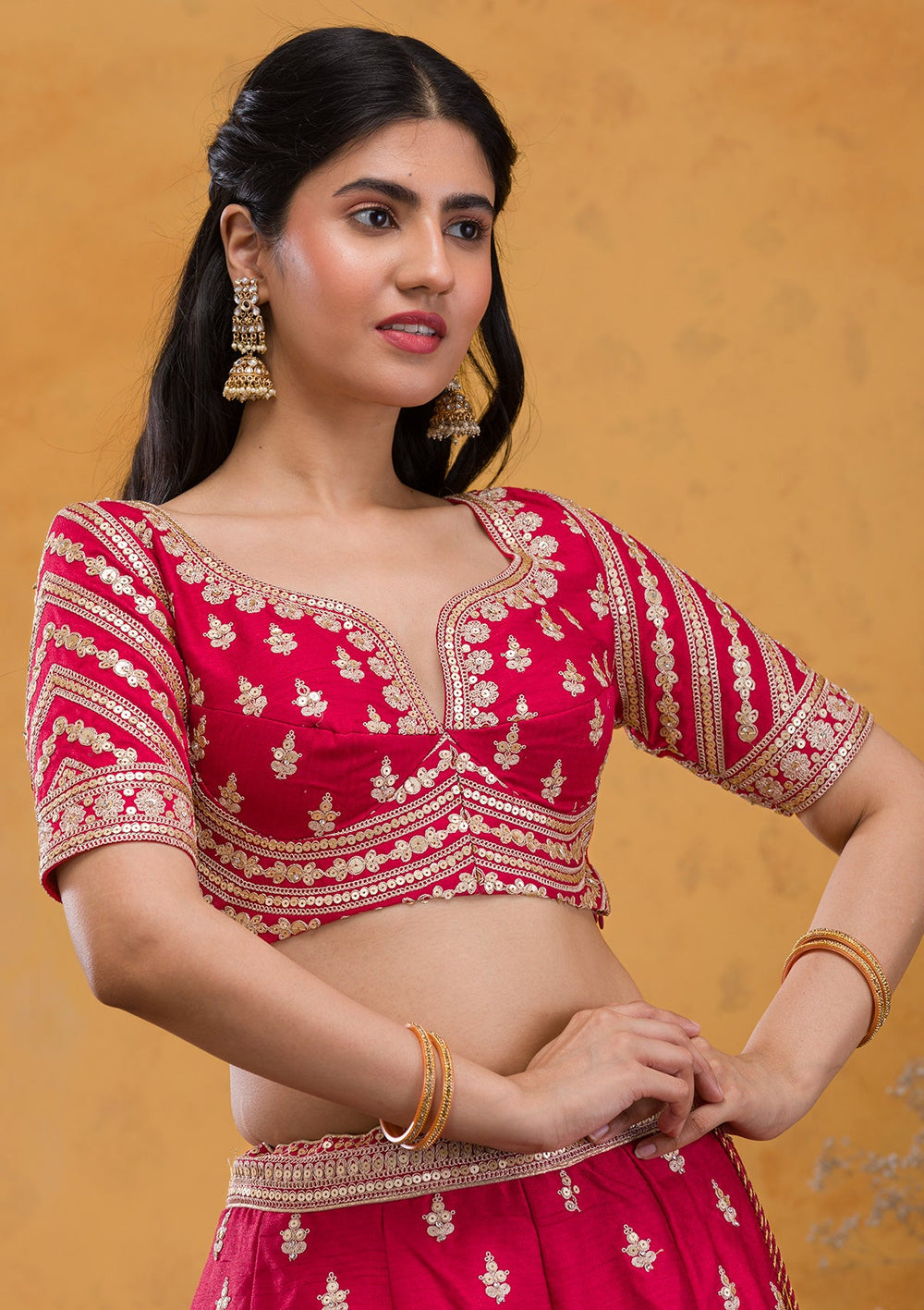 Maroon Zariwork Raw Silk Readymade Lehenga-Koskii
