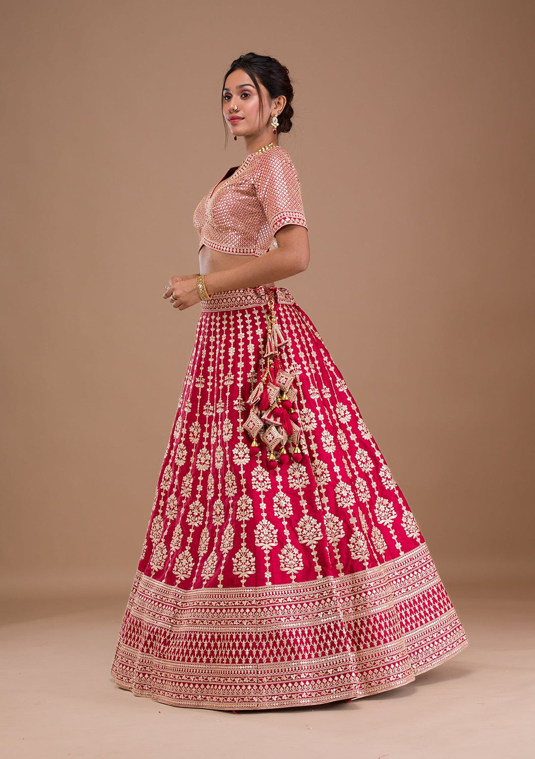 Maroon Zariwork Raw Silk Readymade Lehenga-Koskii