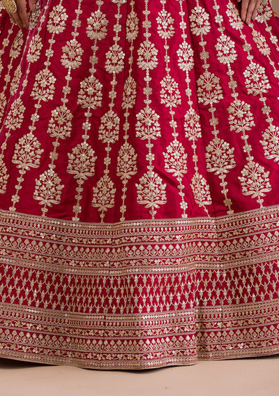 Maroon Zariwork Raw Silk Readymade Lehenga-Koskii