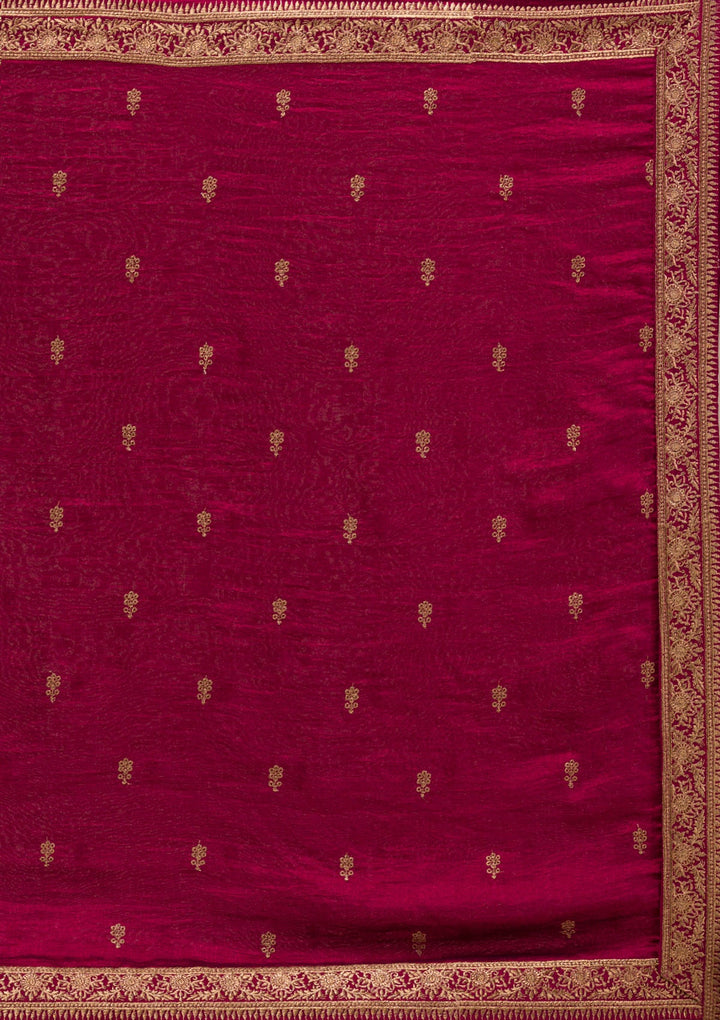 Maroon Zariwork Raw Silk Readymade Salwar Suit-Koskii