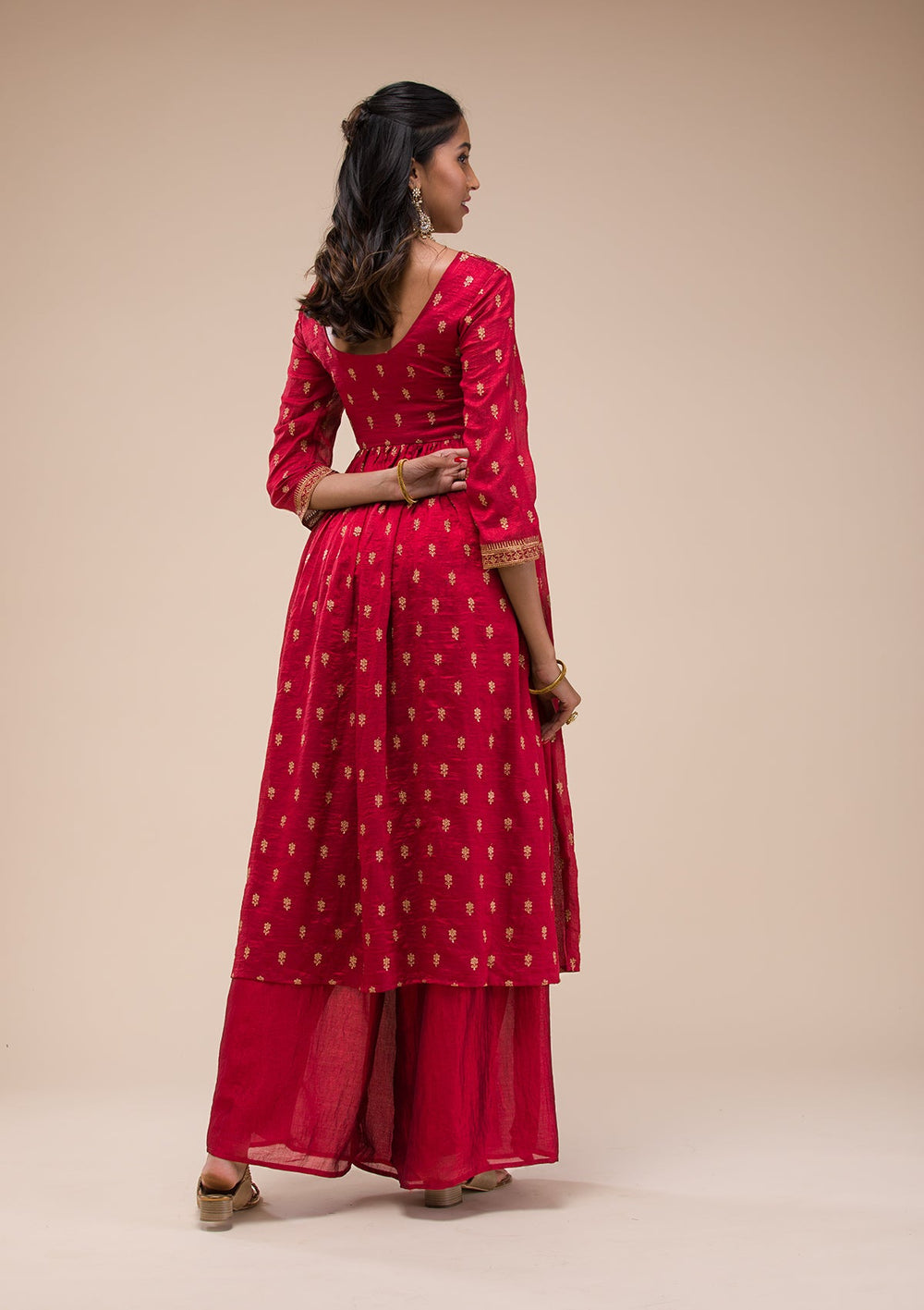 Maroon Zariwork Raw Silk Readymade Salwar Suit-Koskii