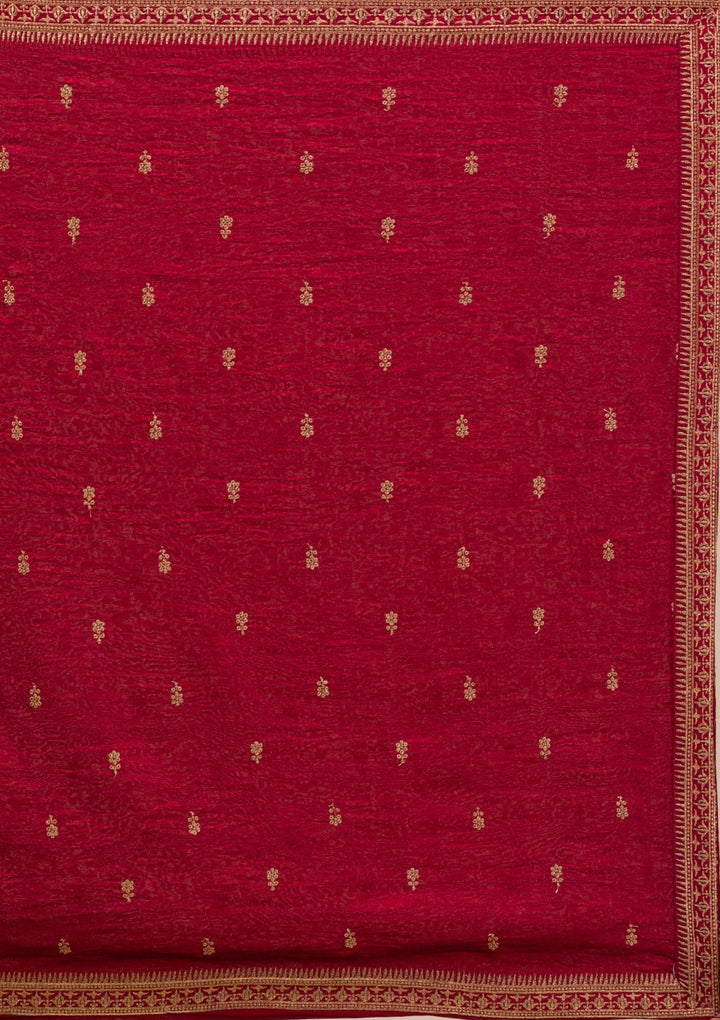 Maroon Zariwork Raw Silk Readymade Salwar Suit-Koskii