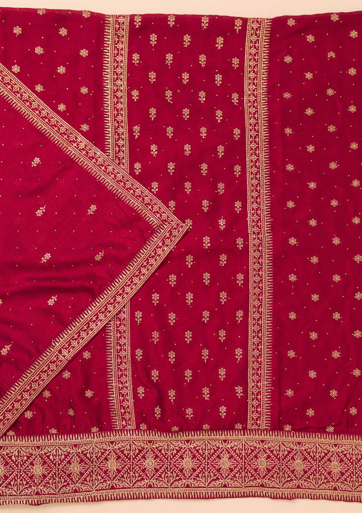 Maroon Zariwork Raw Silk Unstitched Salwar Suit-Koskii