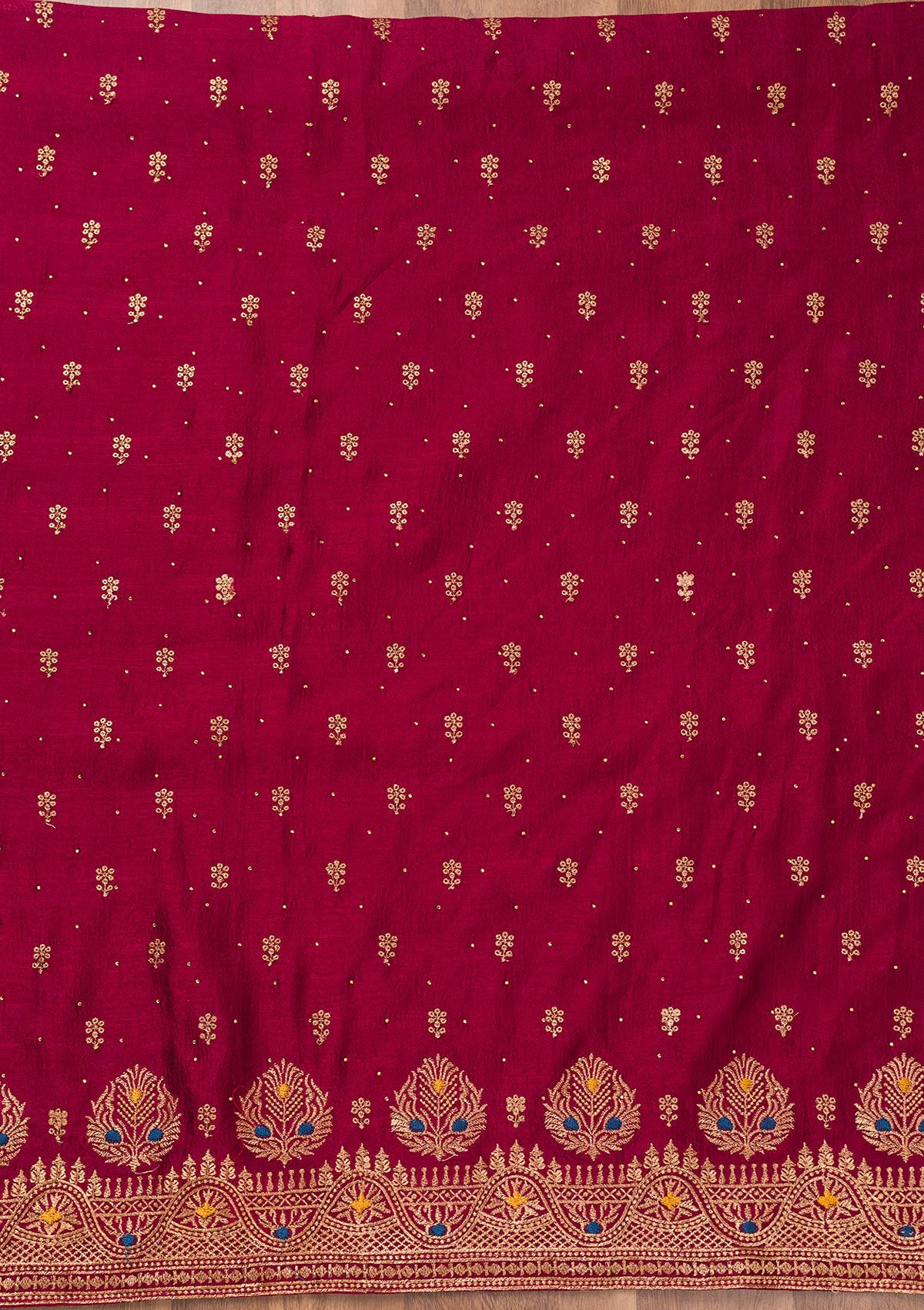 Maroon Zariwork Raw Silk Unstitched Salwar Suit-Koskii