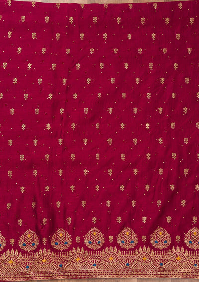 Maroon Zariwork Raw Silk Unstitched Salwar Suit-Koskii