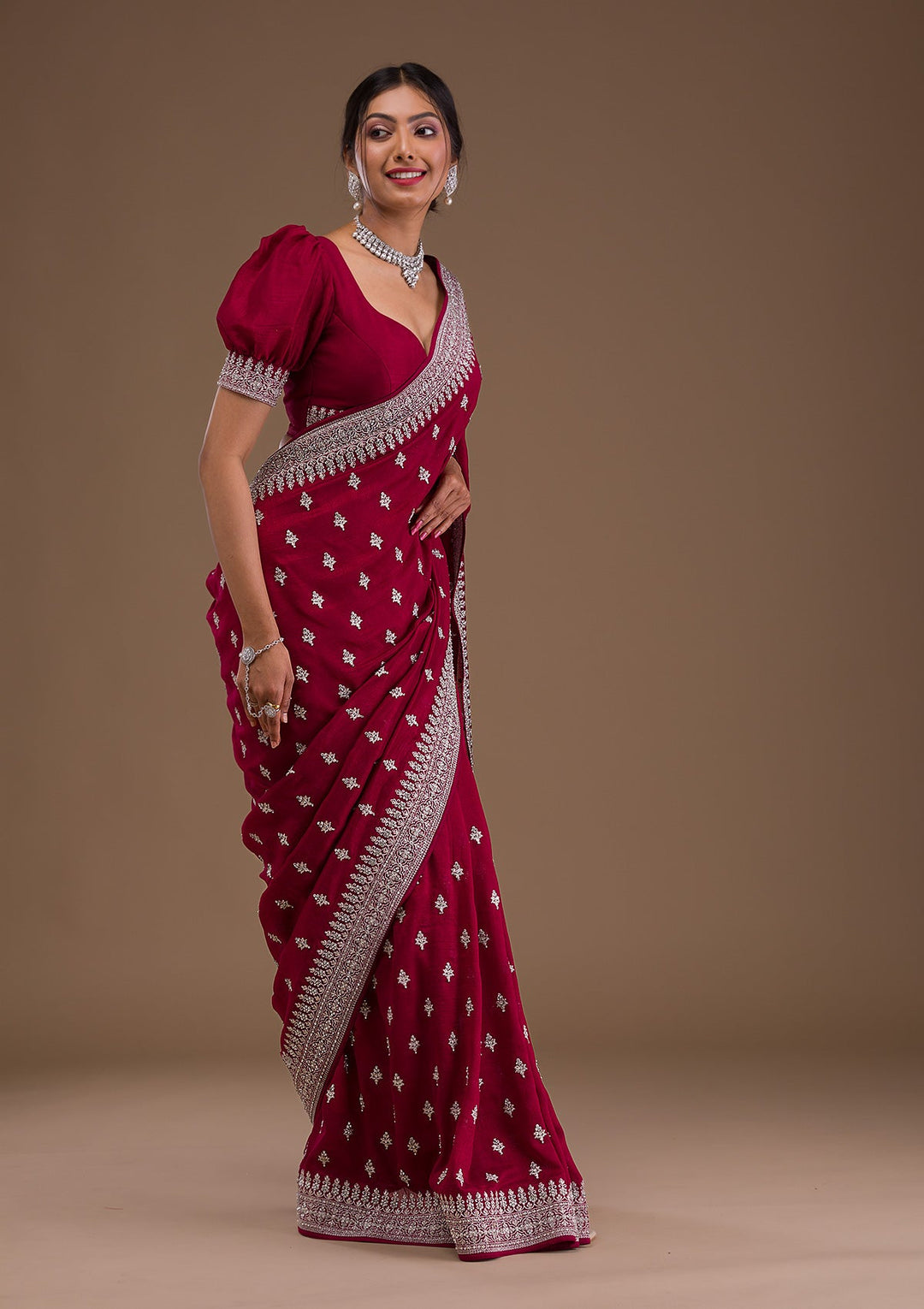 Maroon Zariwork Raw Silk Saree-Koskii