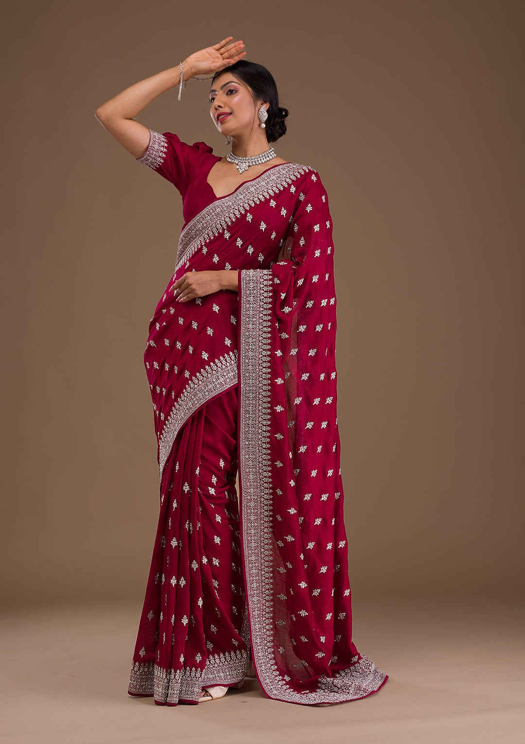 Maroon Zariwork Raw Silk Saree-Koskii