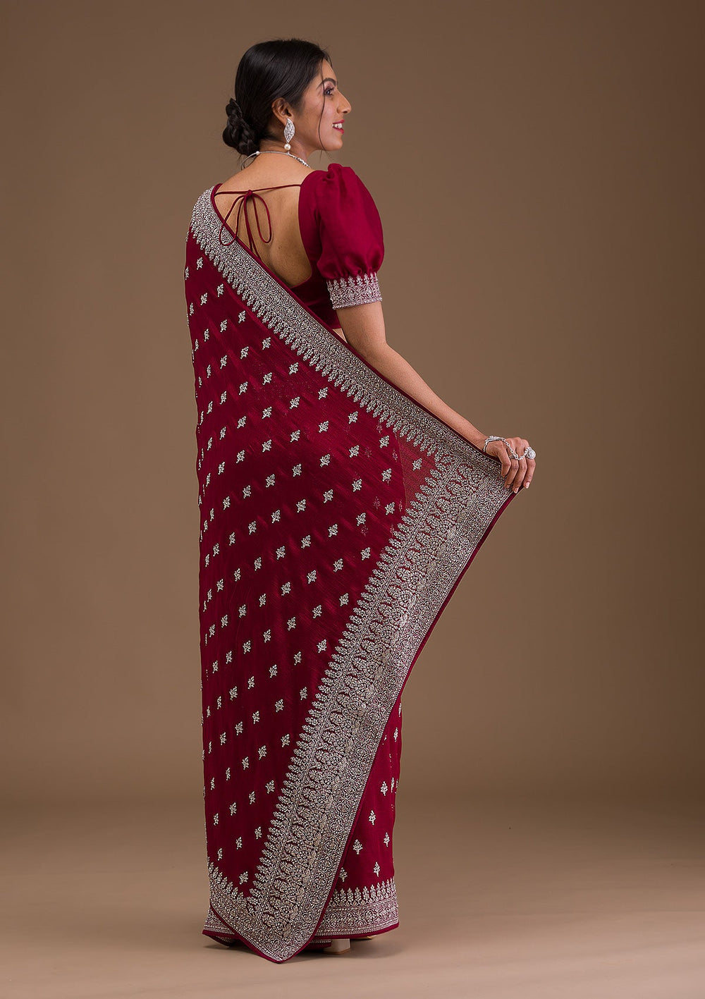 Maroon Zariwork Raw Silk Saree-Koskii