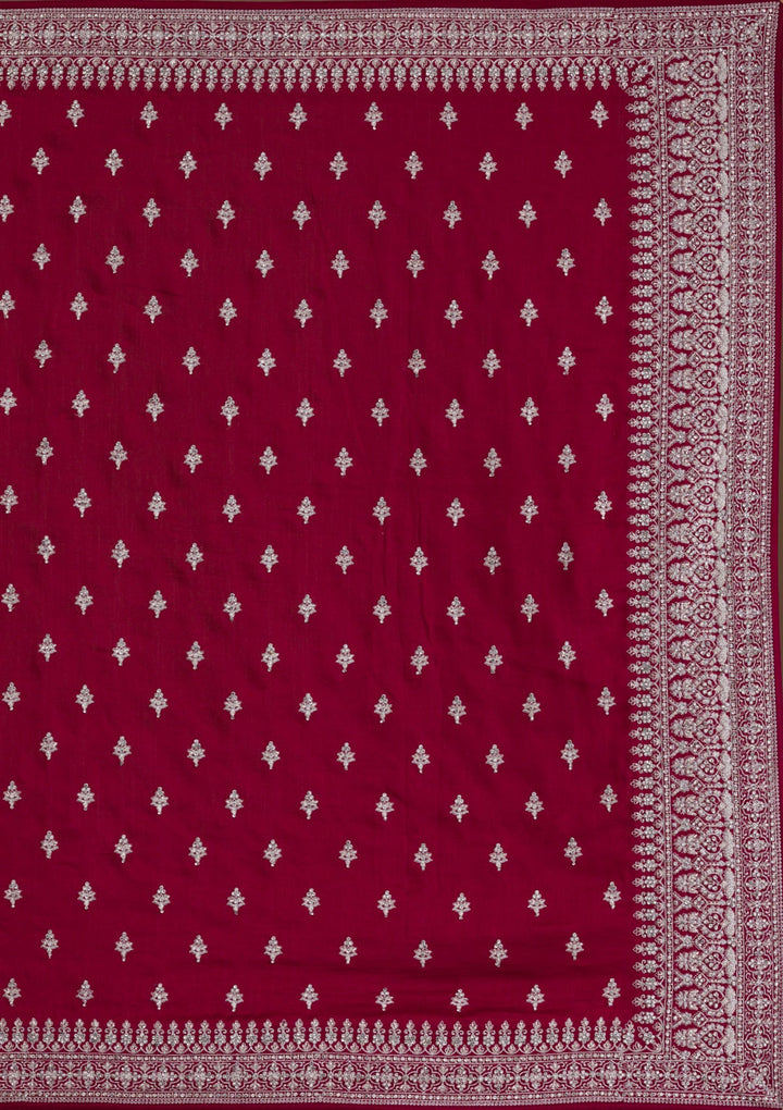 Maroon Zariwork Raw Silk Saree-Koskii