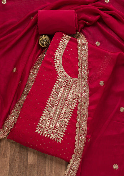 Maroon Zariwork Semi Crepe Unstitched Salwar Suit-Koskii