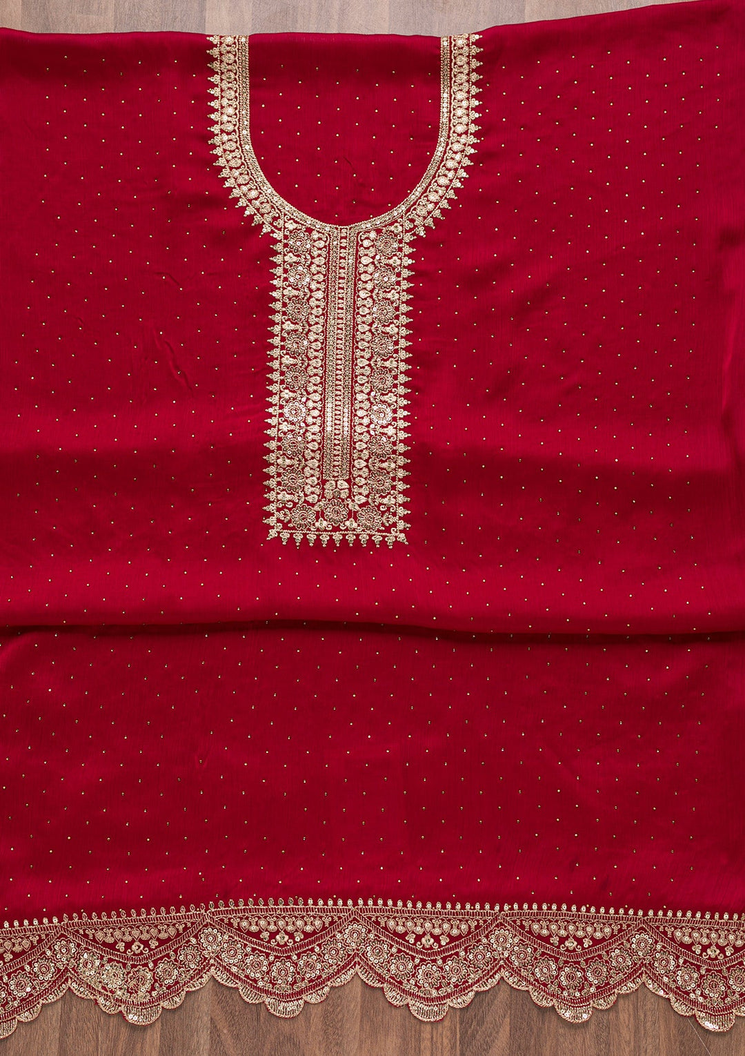 Maroon Zariwork Semi Crepe Unstitched Salwar Suit-Koskii