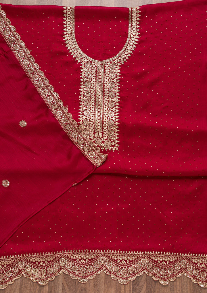 Maroon Zariwork Semi Crepe Unstitched Salwar Suit-Koskii