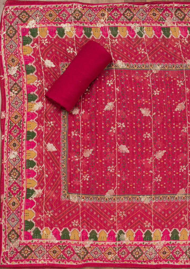 Maroon Zariwork Semi Crepe Unstitched Salwar Suit-Koskii