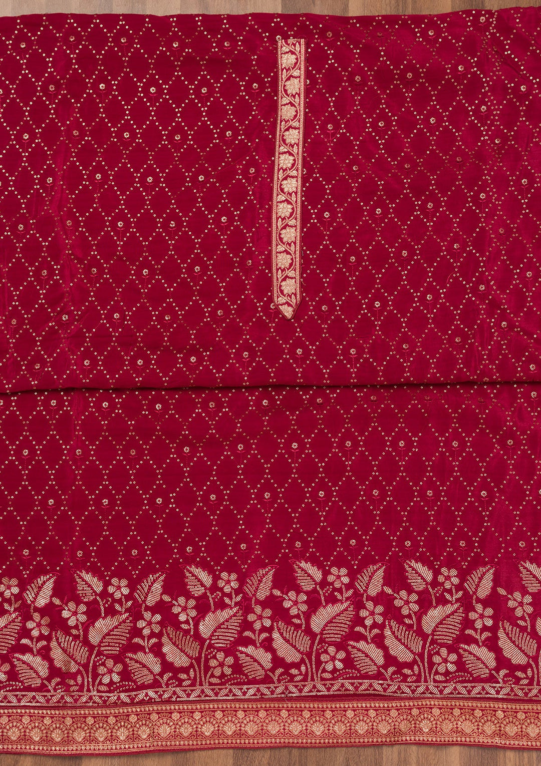 Maroon Zariwork Semi Crepe Unstitched Salwar Suit-Koskii