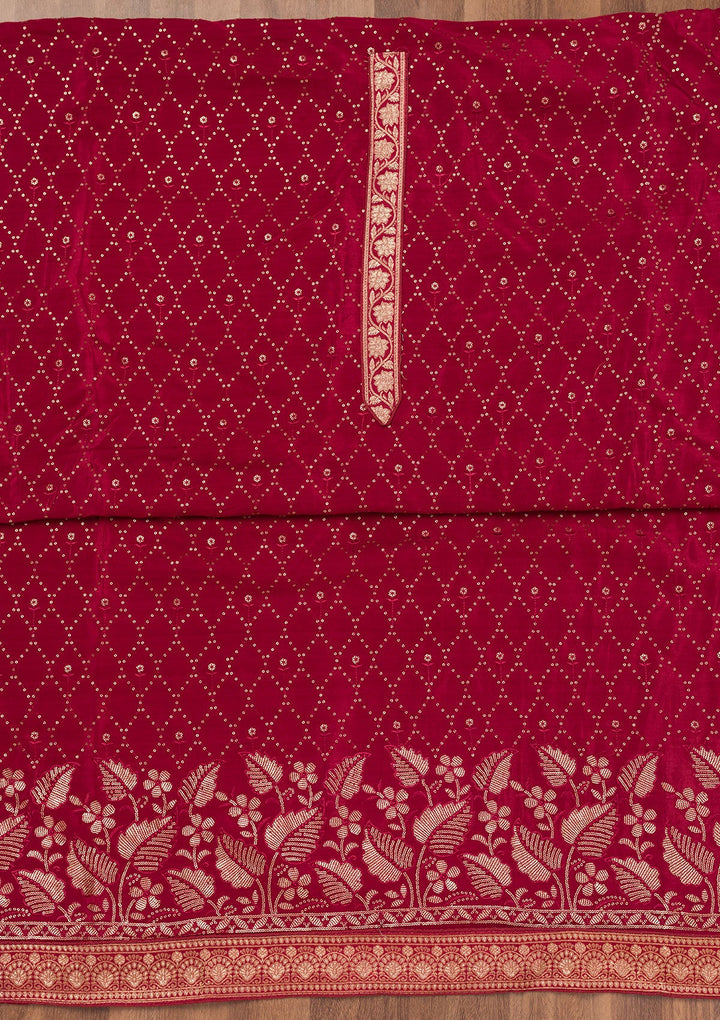 Maroon Zariwork Semi Crepe Unstitched Salwar Suit-Koskii