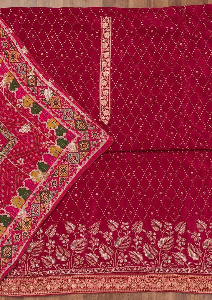 Maroon Zariwork Semi Crepe Unstitched Salwar Suit-Koskii