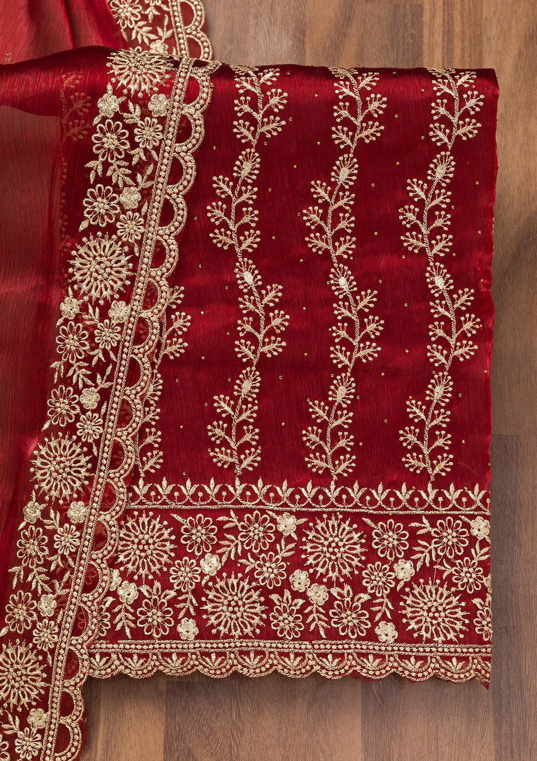Maroon Zariwork Semi Crepe Unstitched Salwar Suit-Koskii