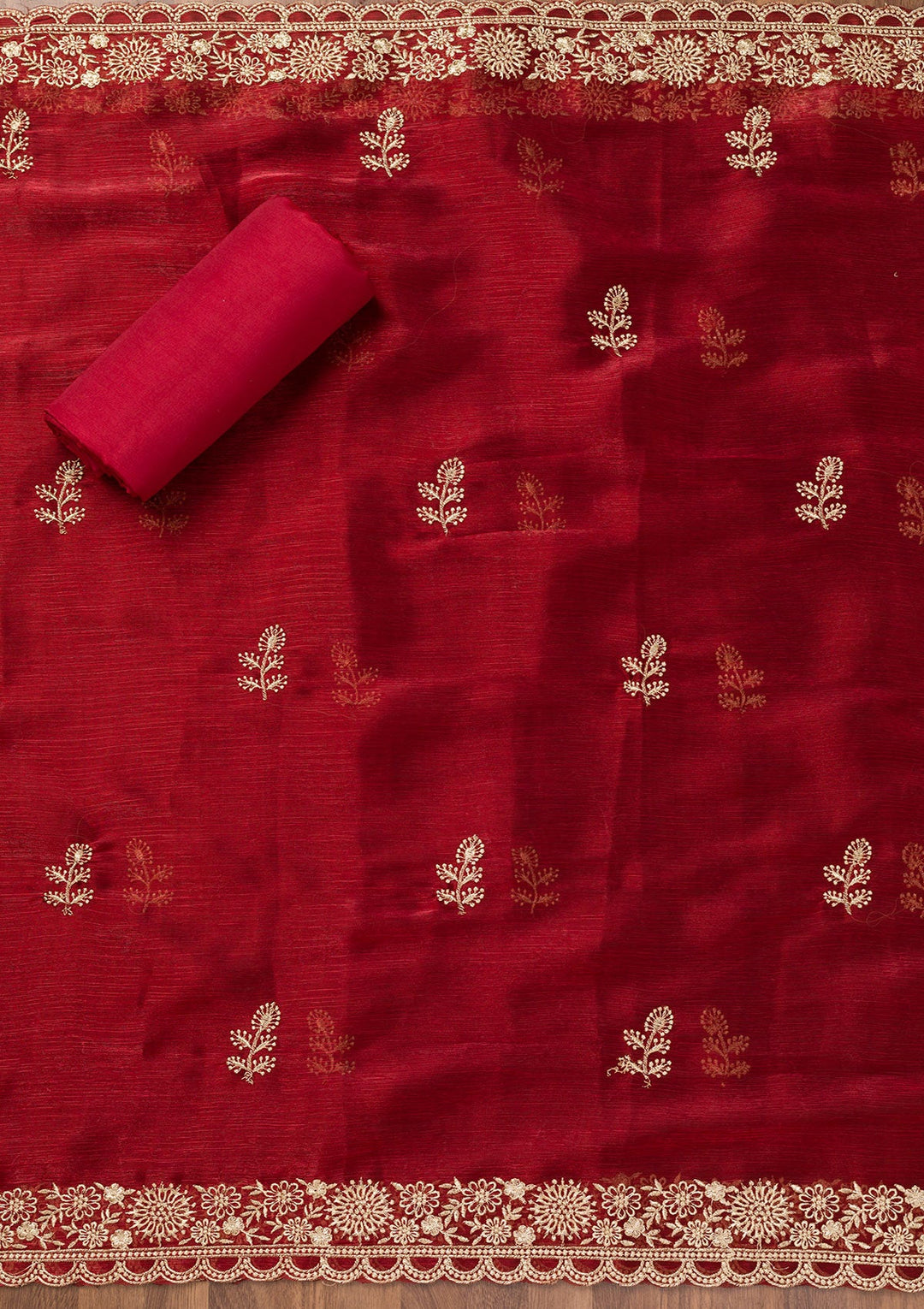 Maroon Zariwork Semi Crepe Unstitched Salwar Suit-Koskii