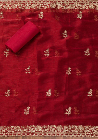 Maroon Zariwork Semi Crepe Unstitched Salwar Suit-Koskii