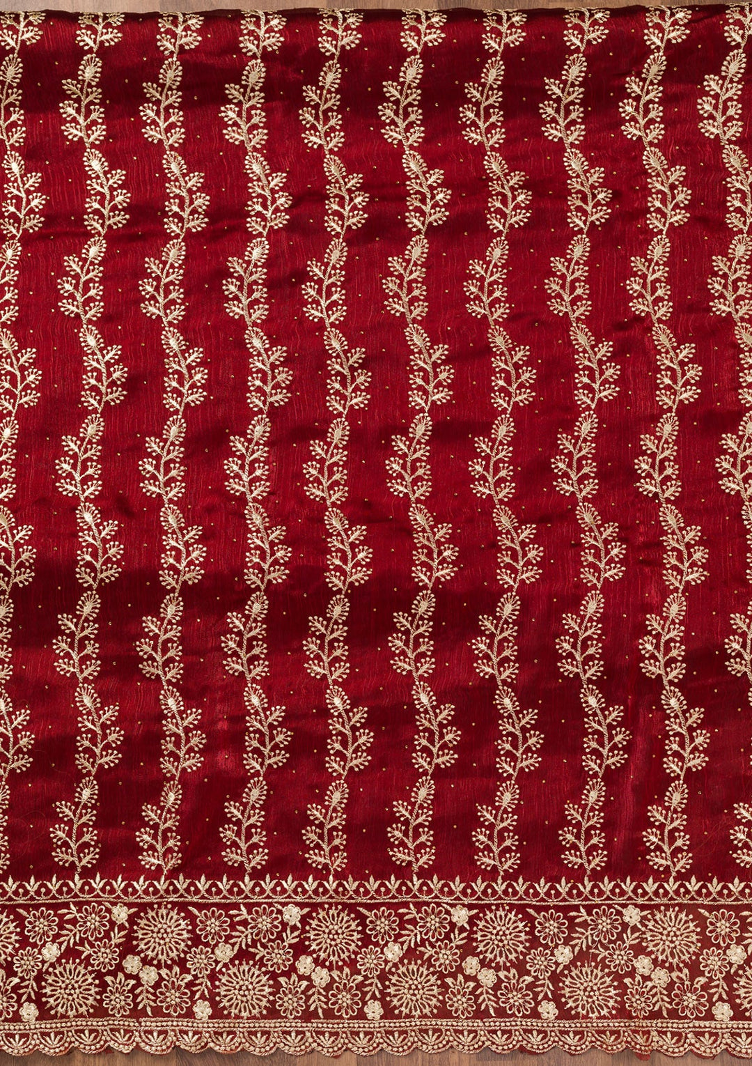 Maroon Zariwork Semi Crepe Unstitched Salwar Suit-Koskii