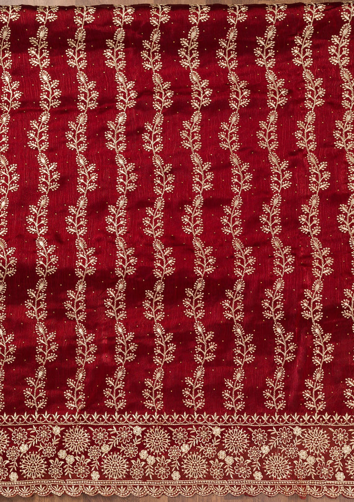 Maroon Zariwork Semi Crepe Unstitched Salwar Suit-Koskii
