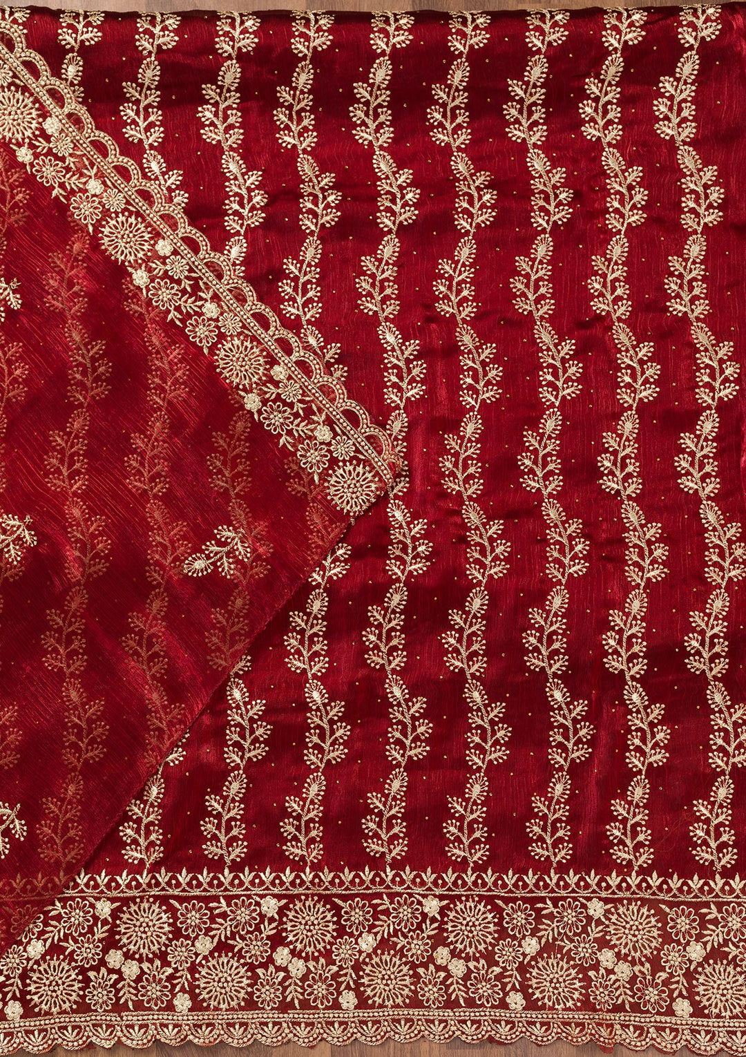 Maroon Zariwork Semi Crepe Unstitched Salwar Suit-Koskii