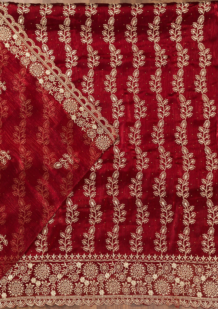 Maroon Zariwork Semi Crepe Unstitched Salwar Suit-Koskii