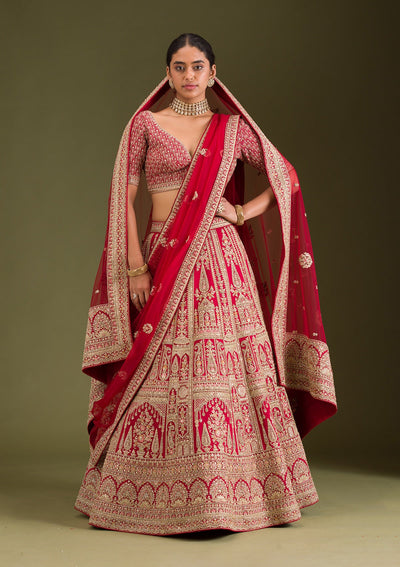 Maroon Zariwork Silk Readymade Lehenga-Koskii