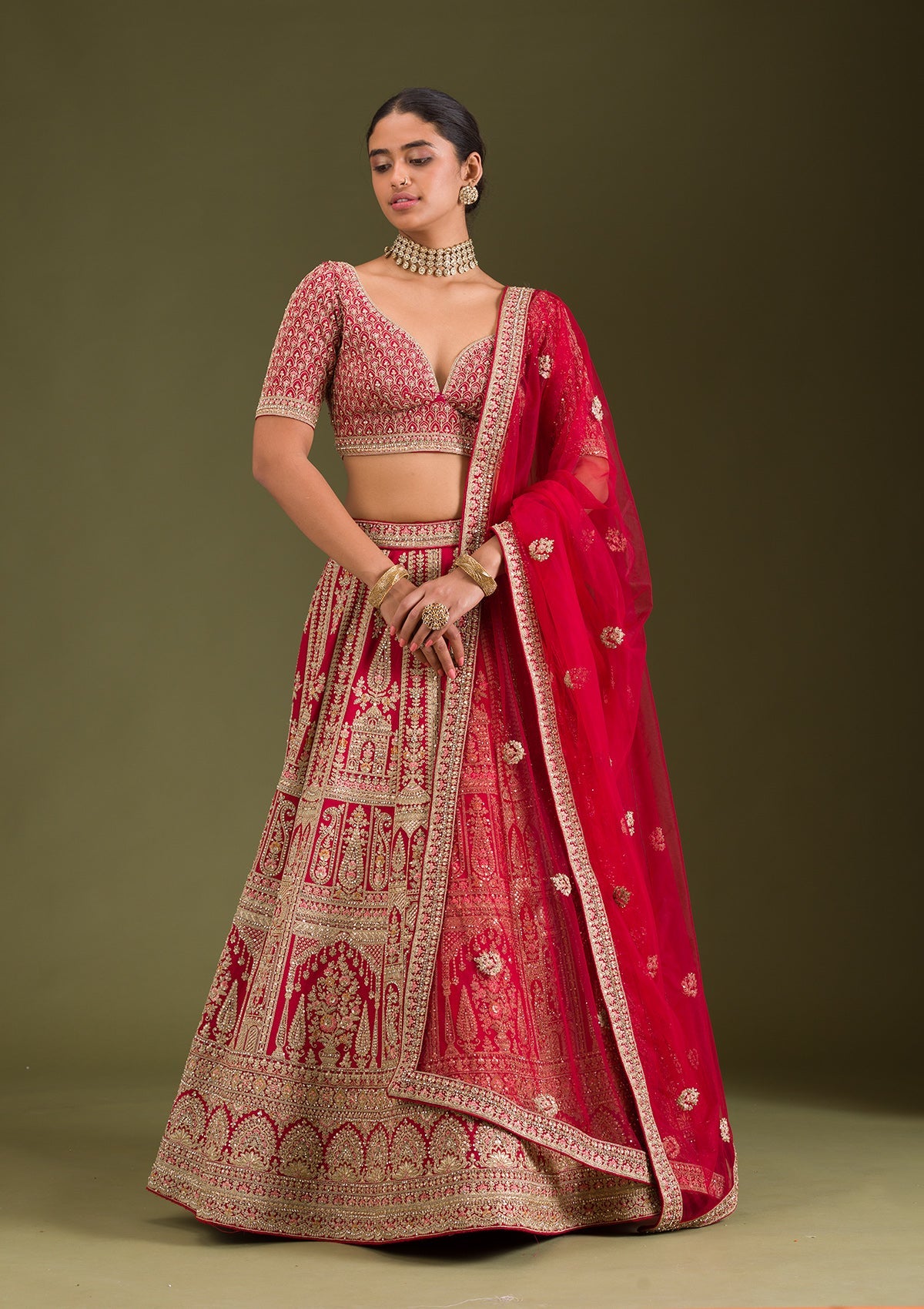 Maroon Zariwork Silk Readymade Lehenga-Koskii