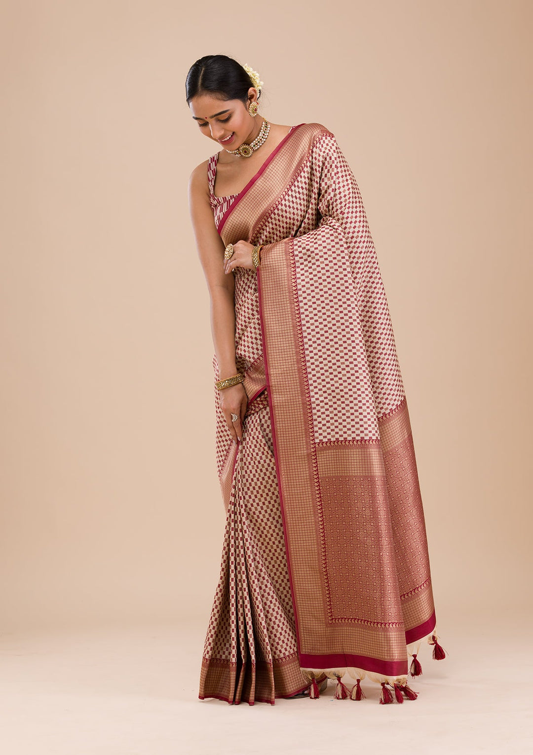 Maroon Zariwork Silk Saree-Koskii